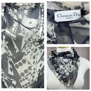 Vintage GALLIANO CHRISTIAN DIOR Silk Scarf Square 27" Sheer Cards Dominos‎ Y2K
